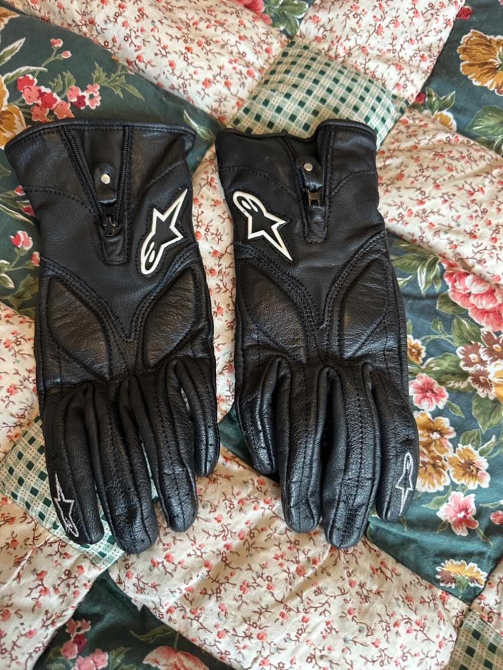 Alpinestars Black Leather Motorcycle Gloves with White Logos